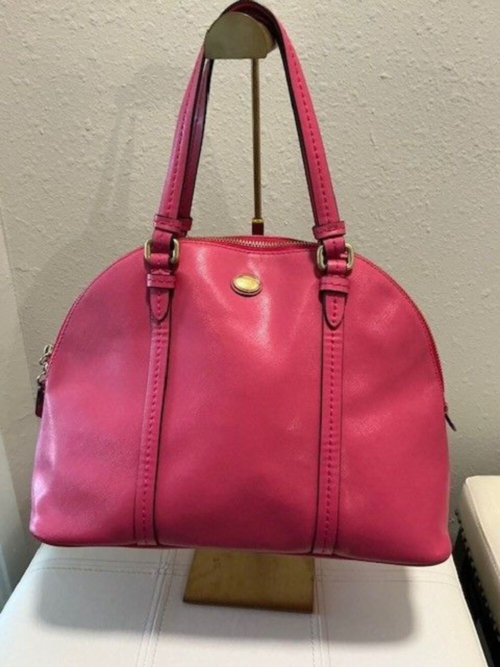 Coach Hot Pink Leather Peyton Cora Dome Satchel F25671